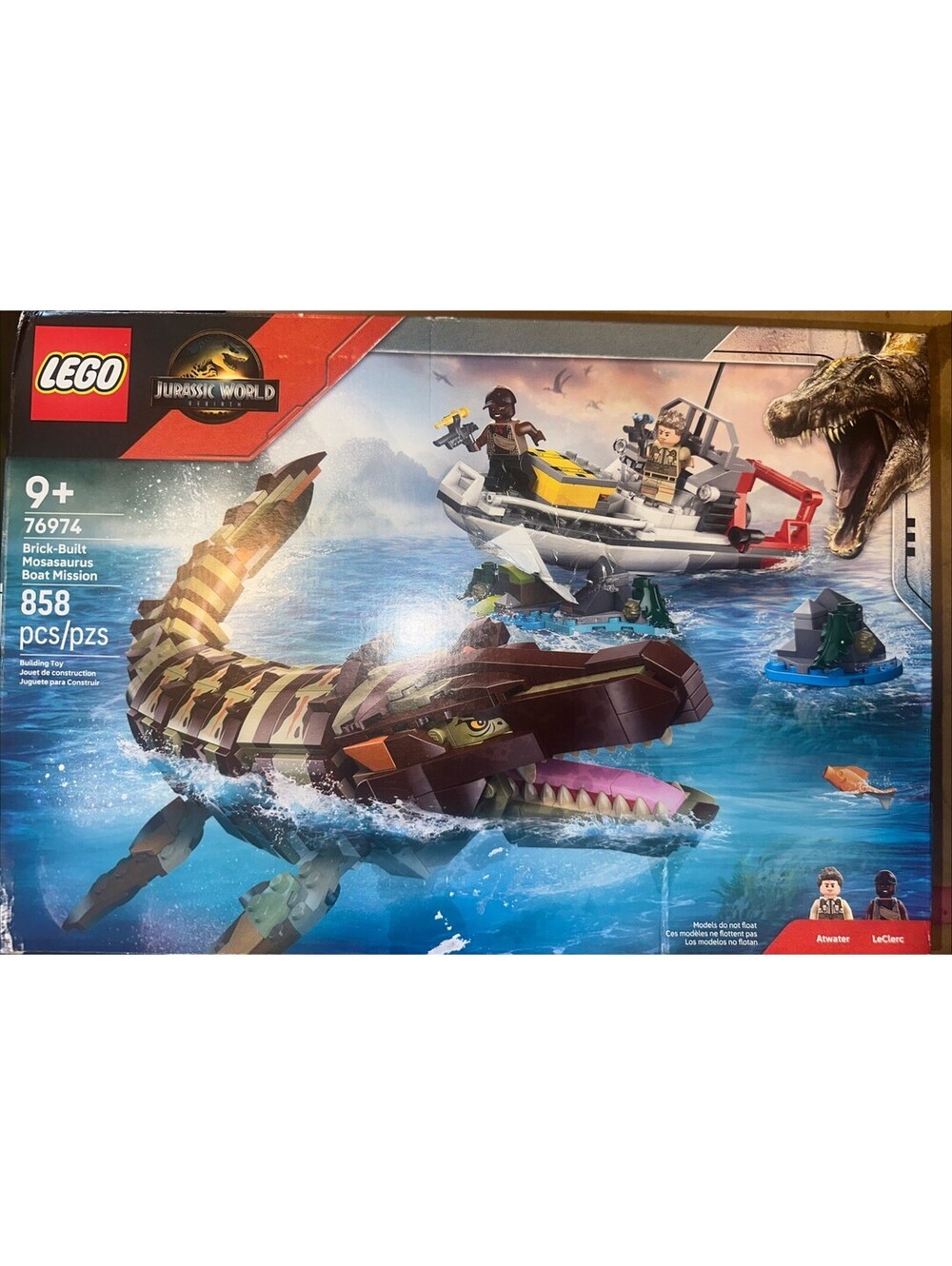 LEGO Jurassic World Mosasaurus Boat Mission Dinosaur #76974 858pcs Tape on Box